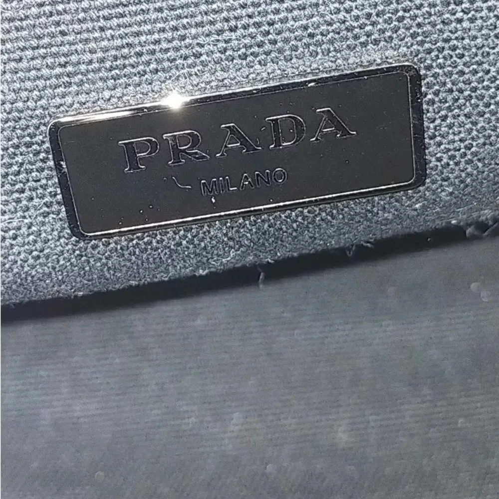 Auth Prada Canvas Linen Floral Canapa Tote Bag
